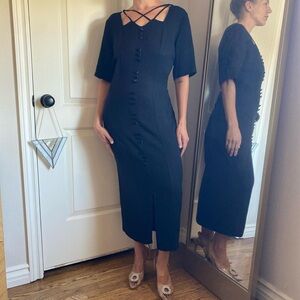 Jessica Black Long Sleeve Dress with Button Detail
